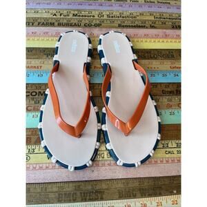 Melissa Women's Size 10 Ana Flip Flops Sandals Coral Pink Navy Blue Jelly Shoe